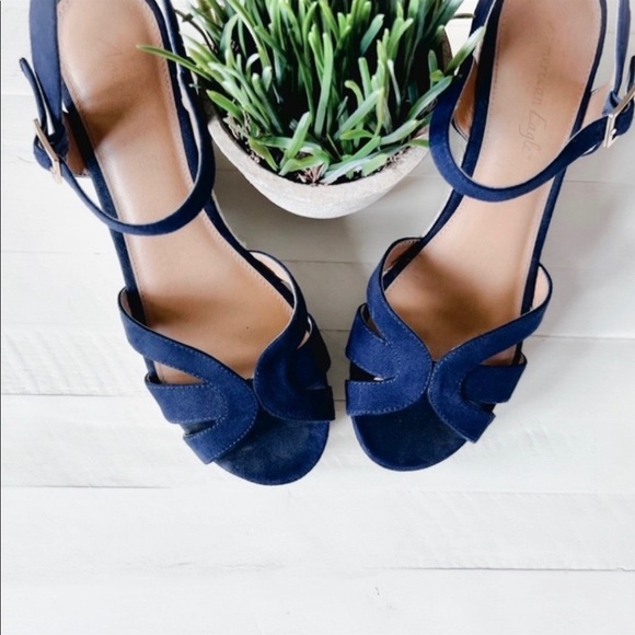 SOLD American Eagle 11 Navy Blue Espadrille Wedge Sandals - Picture 12 of 14